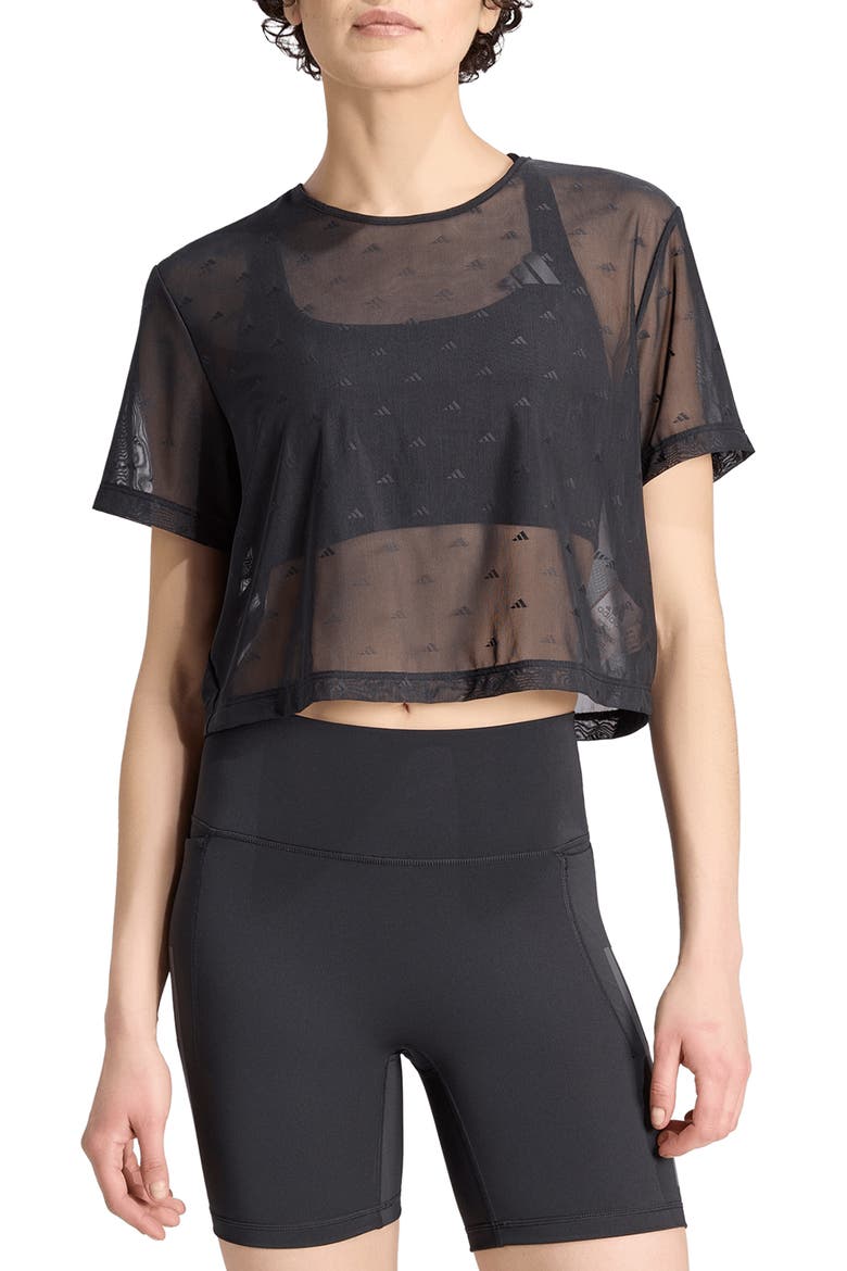 Essential Logo Jacquard Mesh T-shirt, Main, color, BLACK