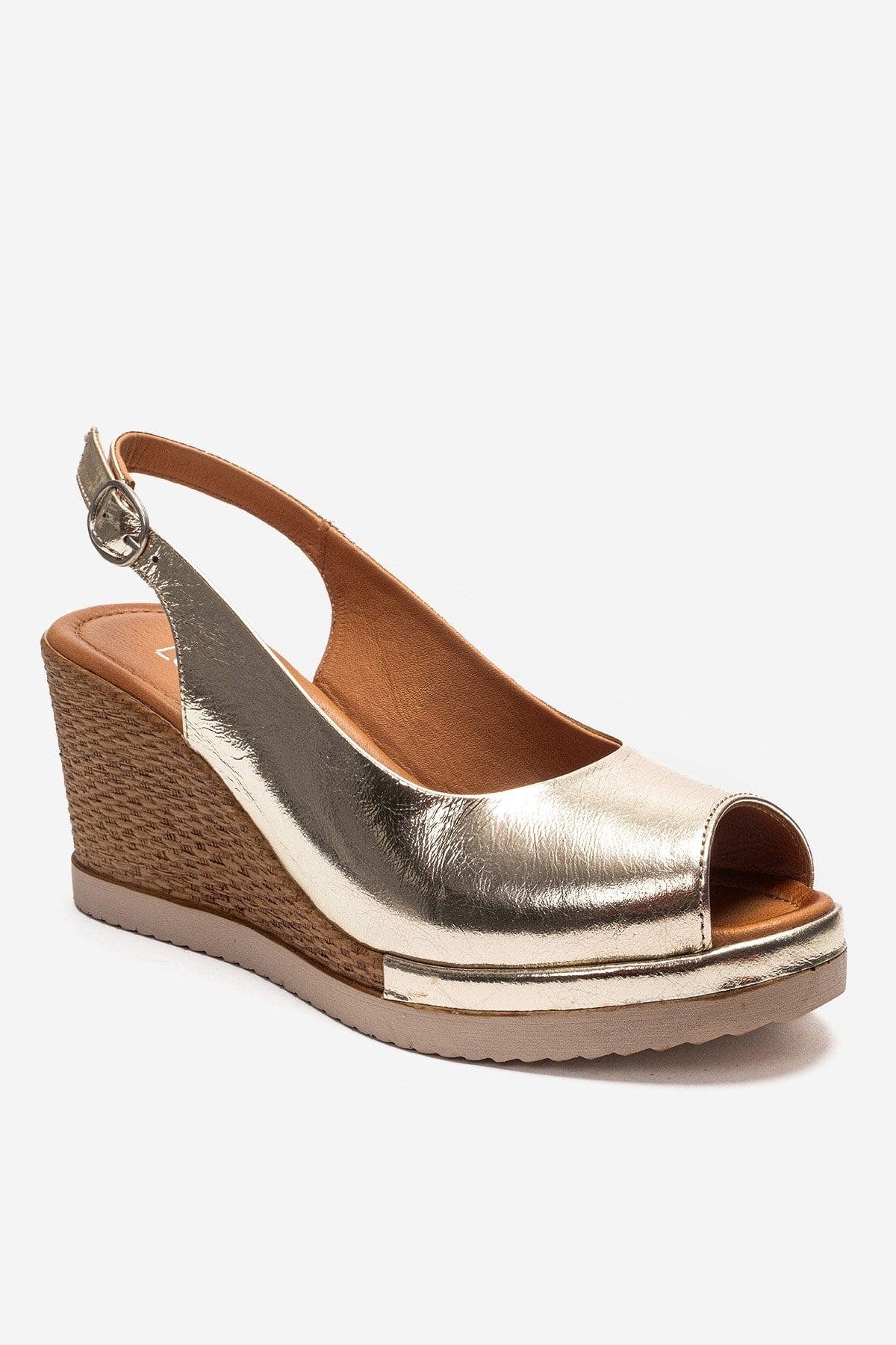 Forever & Always Shoes Helina Leather Wedge Sandal, Alternate, color, Gold