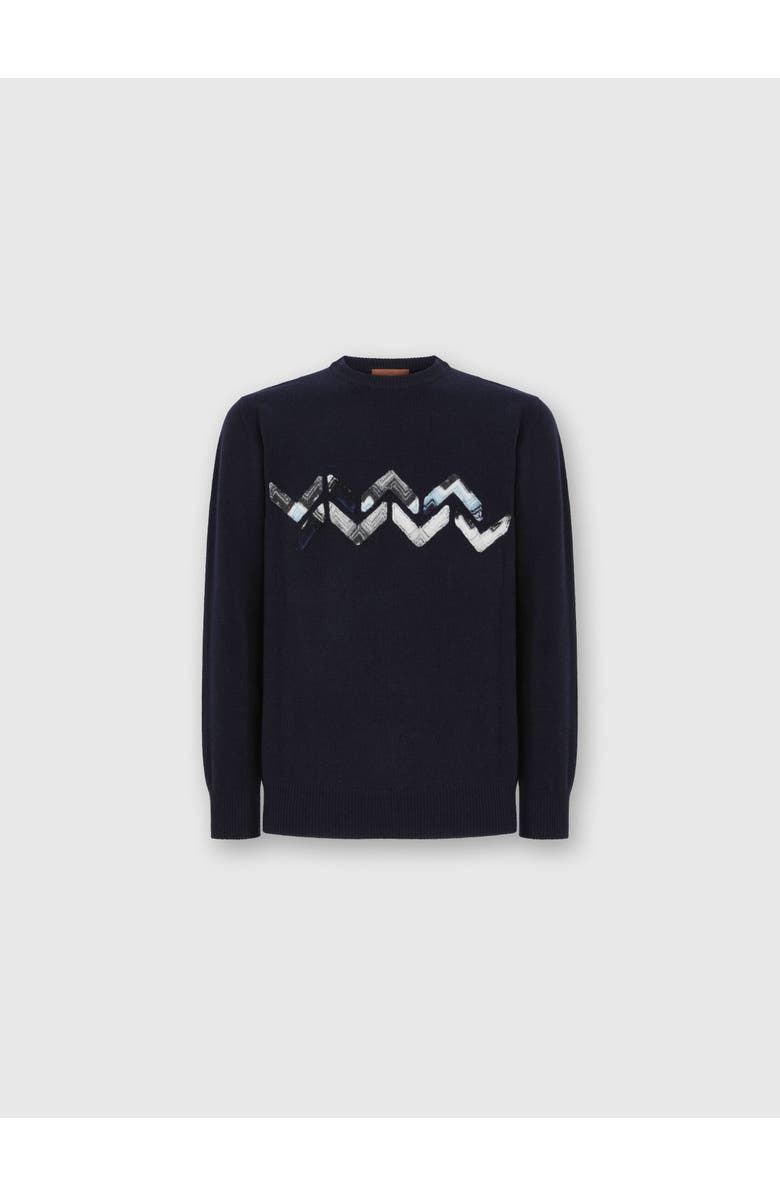 Missoni Crew Neck Sweater With Zigzag Detail, Main, color, Blue
