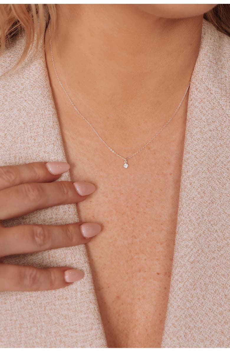 Set & Stones Birthstone Charm Pendant Necklace, Alternate, color, Silver / April