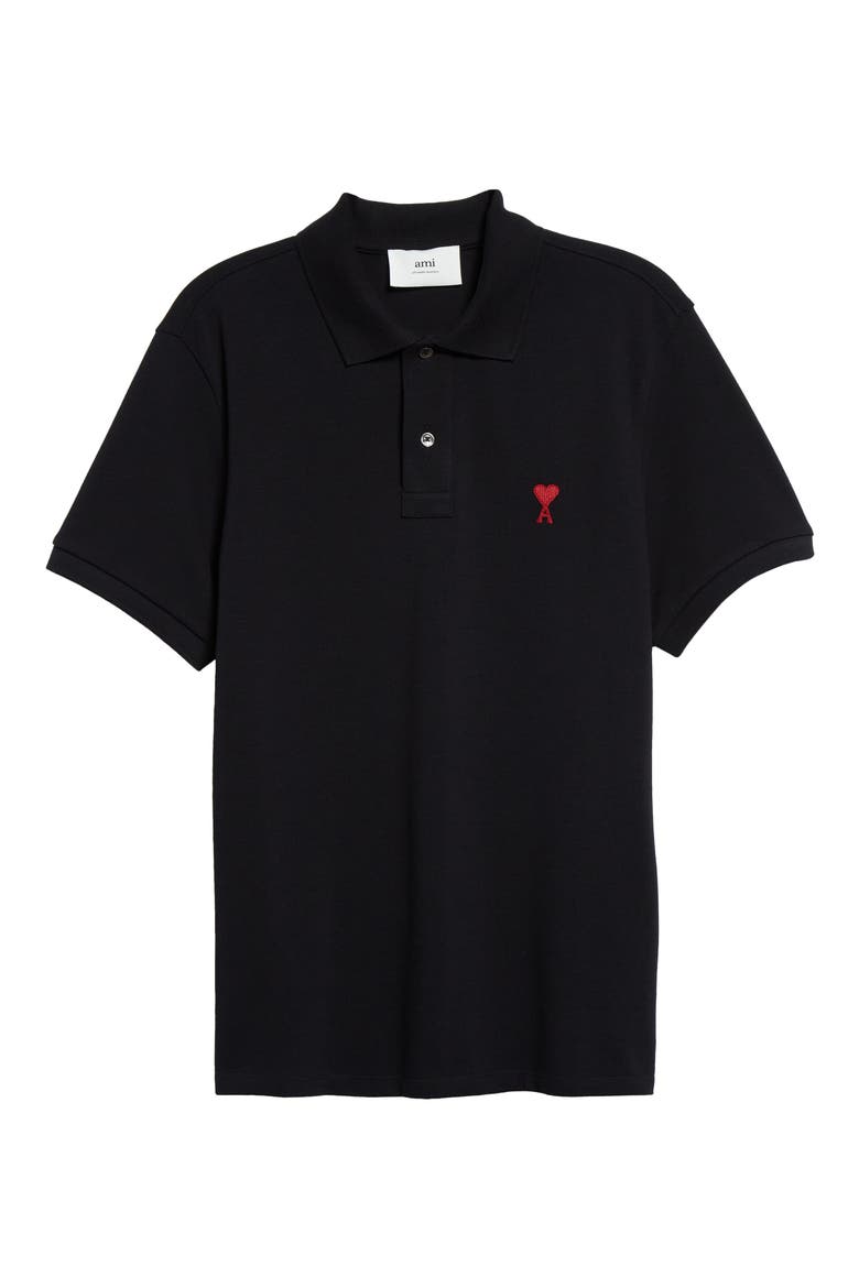 Ami de Coeur Embroidered Organic Cotton Polo, Alternate, color, 001 BLACK