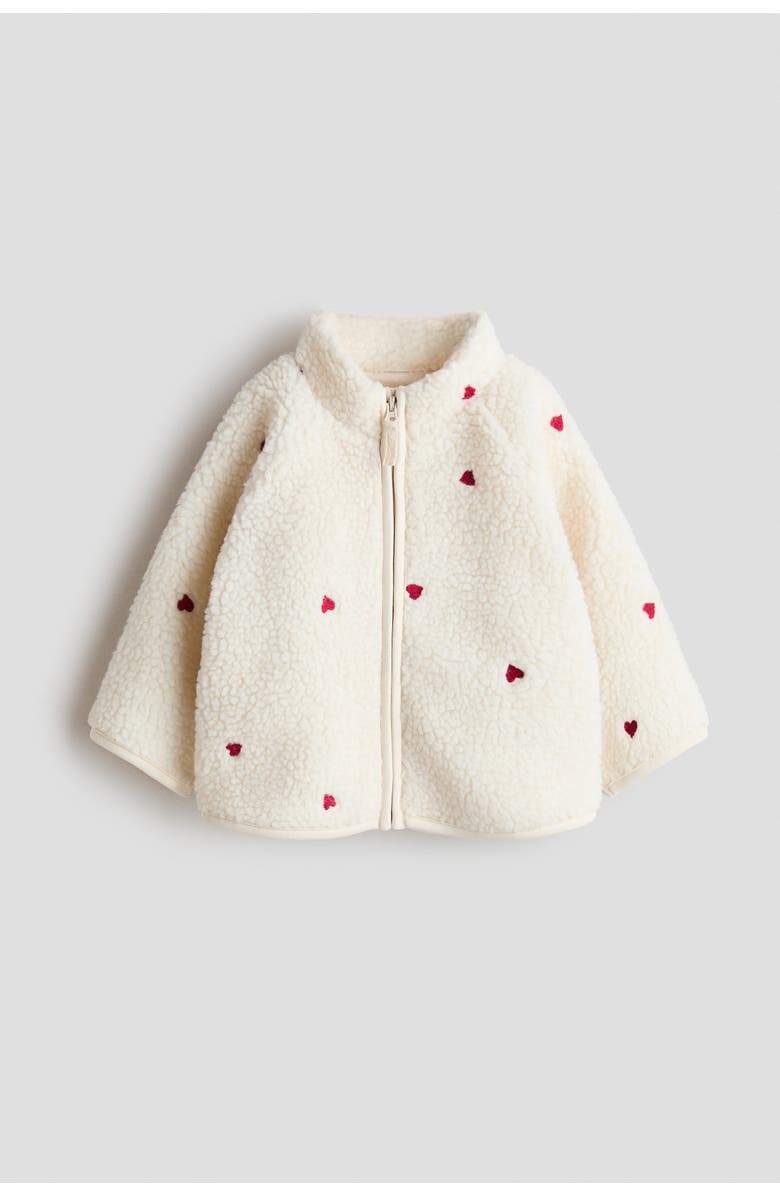 H&M Printed teddy fleece jacket, Main, color, Light Beige/Hearts