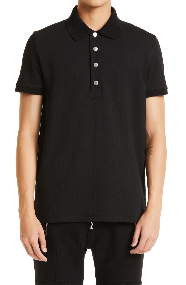 Balmain Snap Placket Cotton Piqué Polo, Main, color,