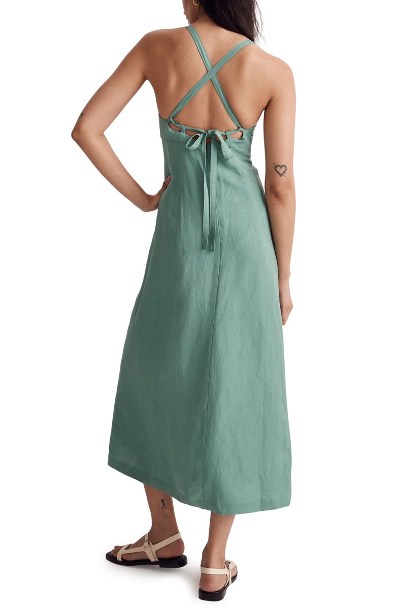 Madewell Tie Back Cami Linen Blend Midi Dress, Alternate, color,