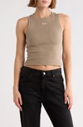 Off-White Row Cotton Blend Ribbed Tank