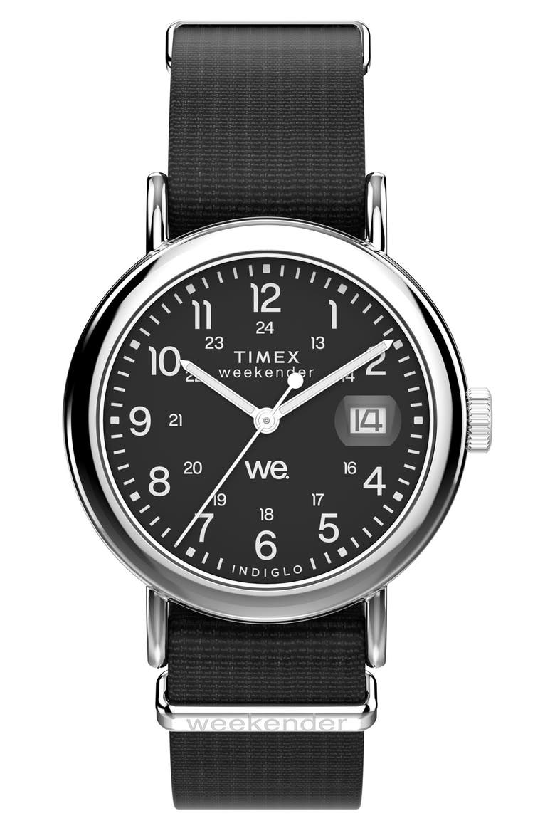 Weekender Canvas Strap Watch, 37mm, Main, color, BLACK