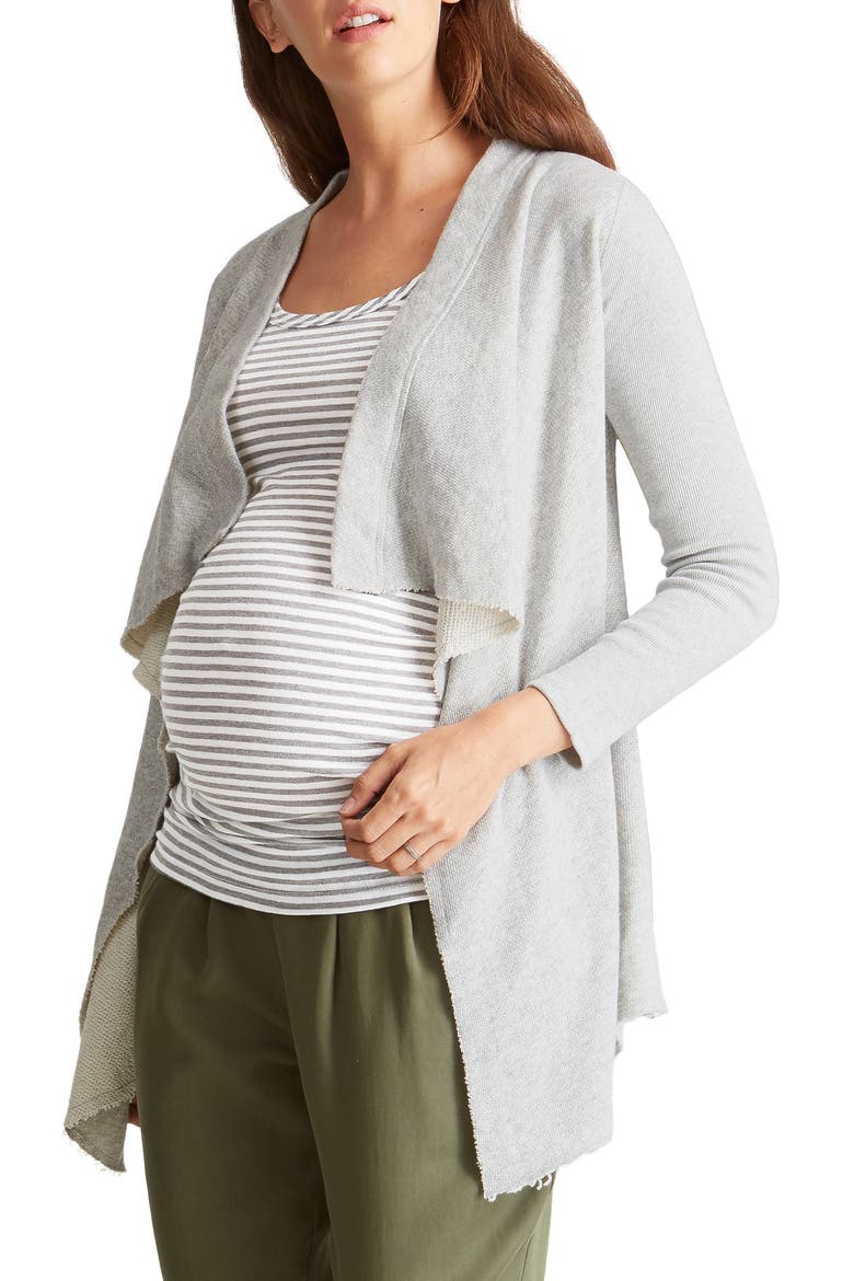 Ingrid & Isabel® Drape Front Maternity Cardigan, Main, color, LIGHT HEATHER GREY