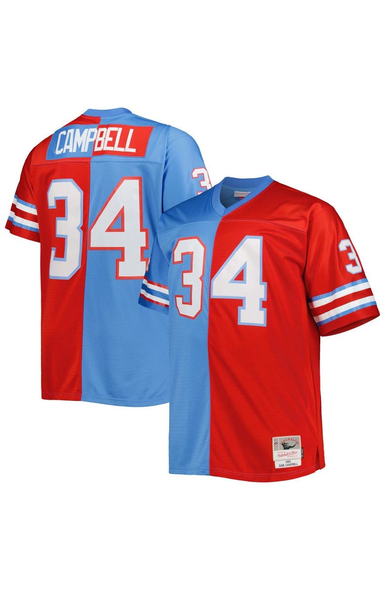 Mitchell & Ness Men's Mitchell & Ness Earl Campbell Light Blue/Red Houston Oilers Big & Tall Gridiron Classics Split Legacy Retired Player Replica Jersey, Main, color, 