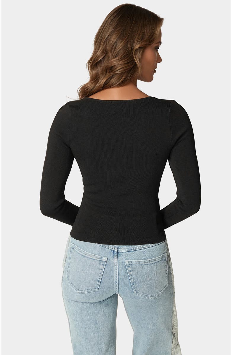 bebe Embelished Long Sleeve Sweater, Alternate, color, Black