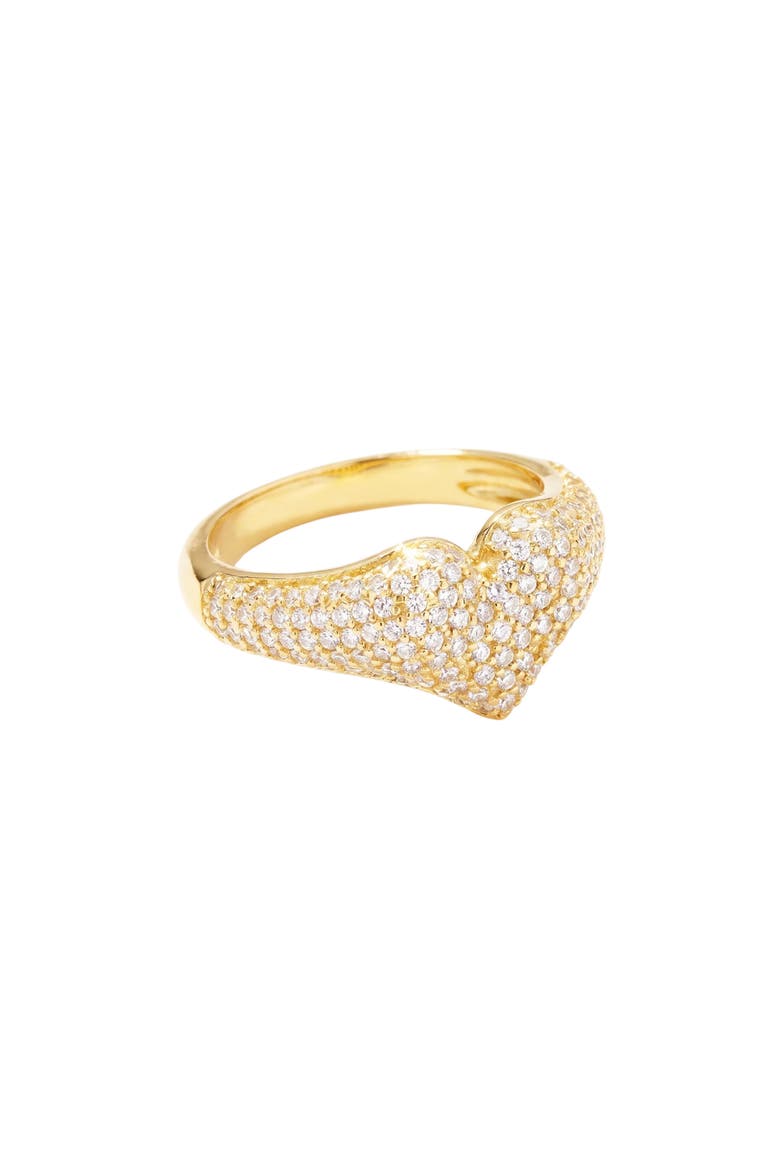Mini Iced Out Heart Pinky Ring, Main, color, GOLD