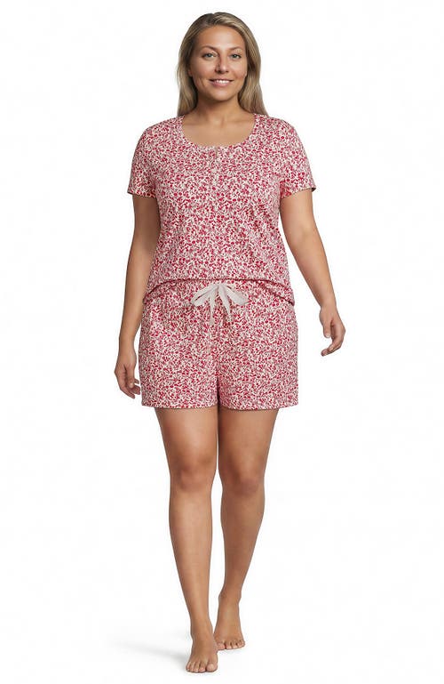 Lands' End Knit 2 Piece Pajama Set In Compass Red Pressed Flower