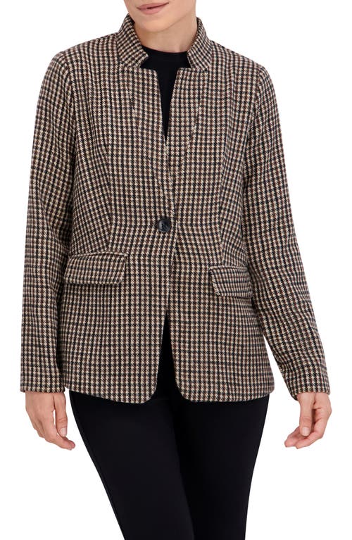 Ookie & Lala Houndstooth Inverted Notch Lapel Blazer In Brown