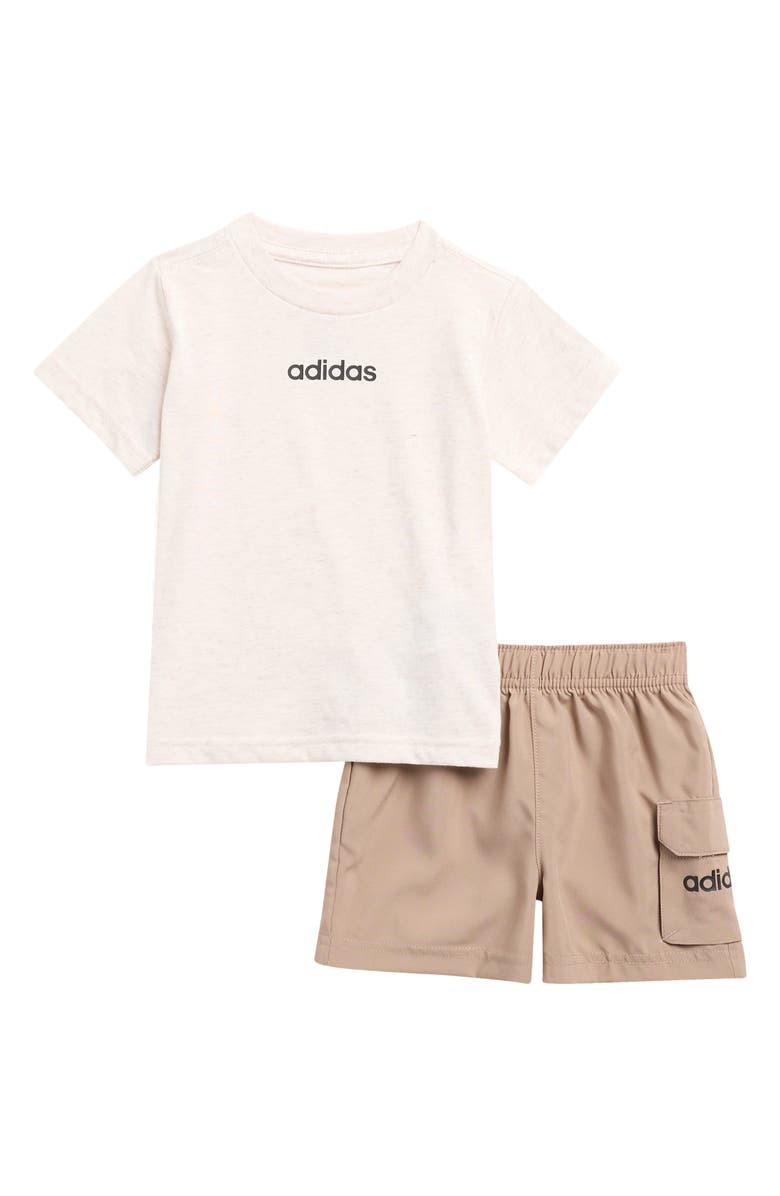 adidas Logo Graphic T-Shirt & Shorts Set, Main, color, Oatmeal Heather