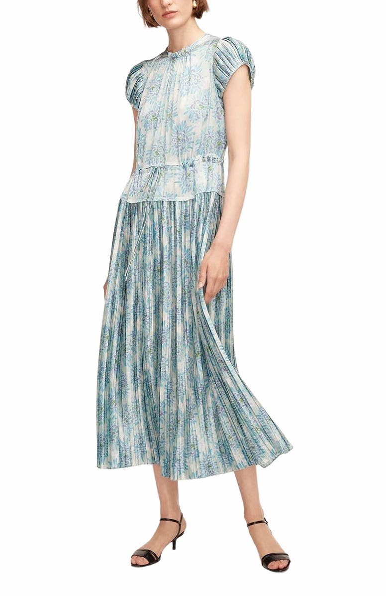 Rebecca Taylor Astera Fleur Pleated Puffed Sleeve Dress, Main, color,