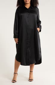 NORDSTROM RACK Long Sleeve Textured Satin Shirtdress