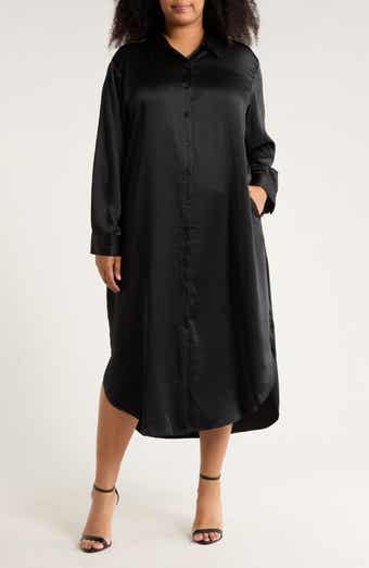NORDSTROM RACK Long Sleeve Textured Satin Shirtdress
