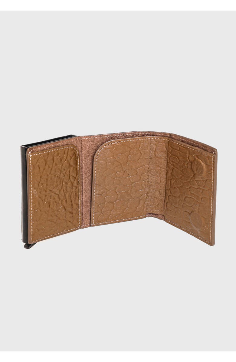 Furniq UK Genuine Leather Elephant Pattern Trifold Card Holder, Alternate, color, Brown