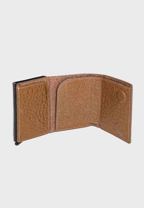 Furniq Uk Genuine Leather Elephant Pattern Trifold Card Holder In Brown