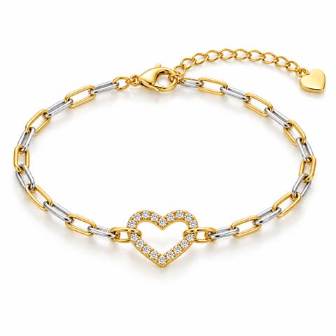 Two-tone Crystal Heart Link Bracelet