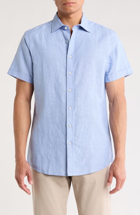 Baywater Short Sleeve Linen & Cotton Button-Up Shirt