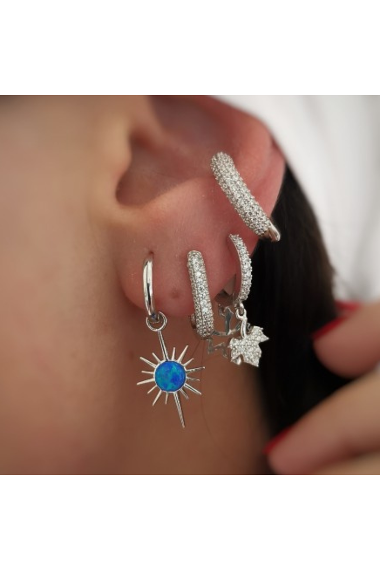 Blue Opal Northernstar Drop Hoop Earring Sterling Silver, Alternate, color, Silver