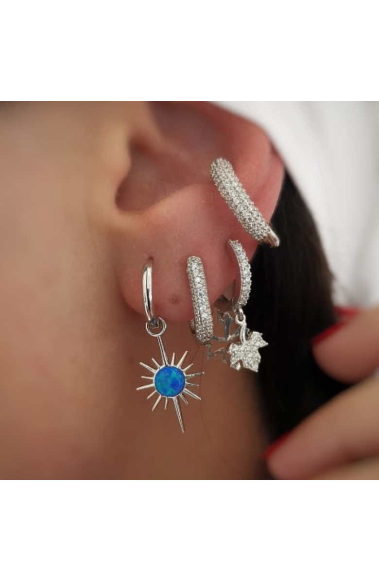 Spero London Blue Opal Northernstar Drop Hoop Earring Sterling Silver, Alternate, color, Silver