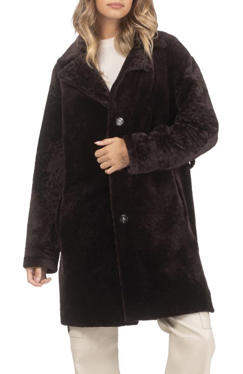 Reversible Textured Genuine Shearling Stroller, Belt