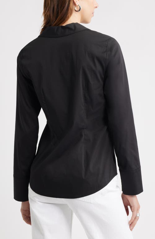 Open Edit Tie Front Cotton Blend Poplin Shirt In Black