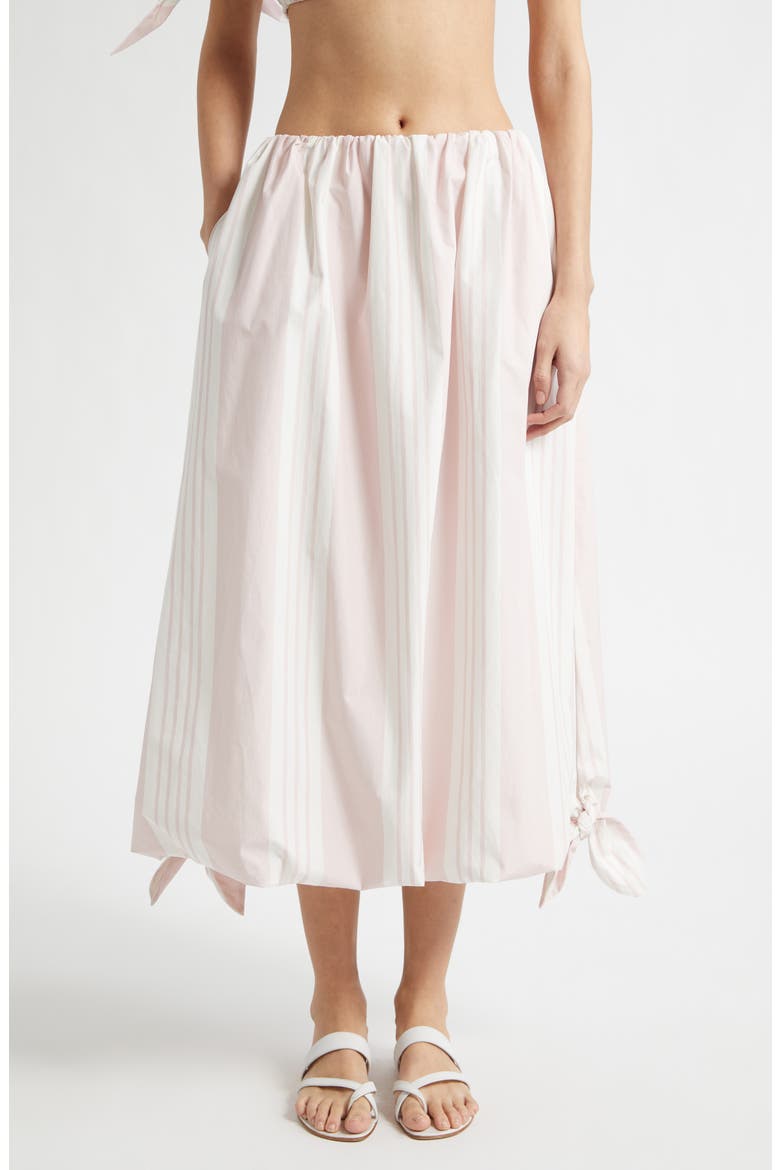 Rosie Stripe Side Tie Bubble Hem Midi Skirt, Main, color, PINK STRIPE