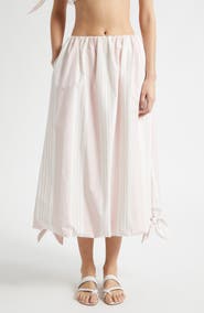 POSSE Rosie Stripe Side Tie Bubble Hem Midi Skirt