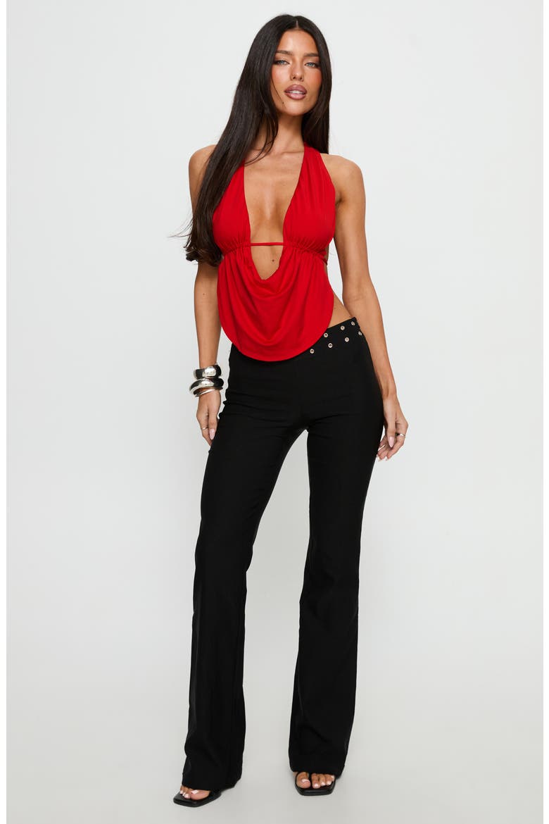 Yevina Grommet Waist Low Rise Flare Pants, Alternate, color, BLACK