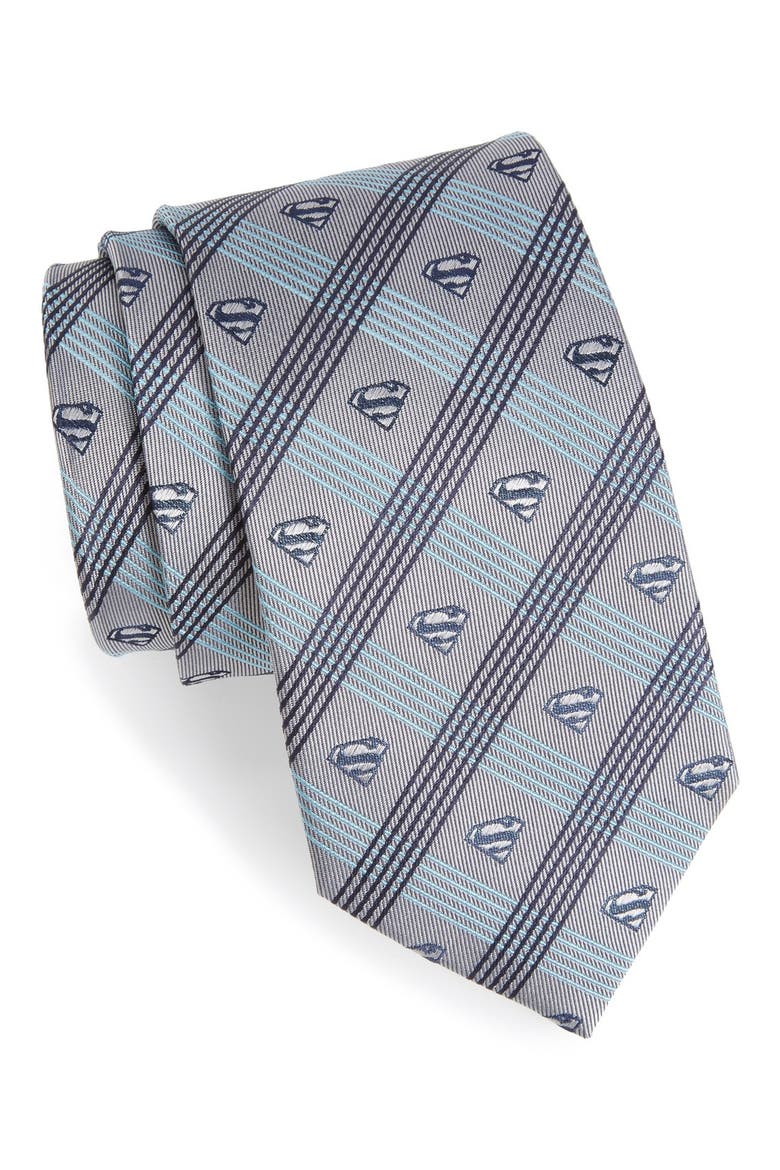 'Superman' Plaid Silk Tie, Main, color, GREY