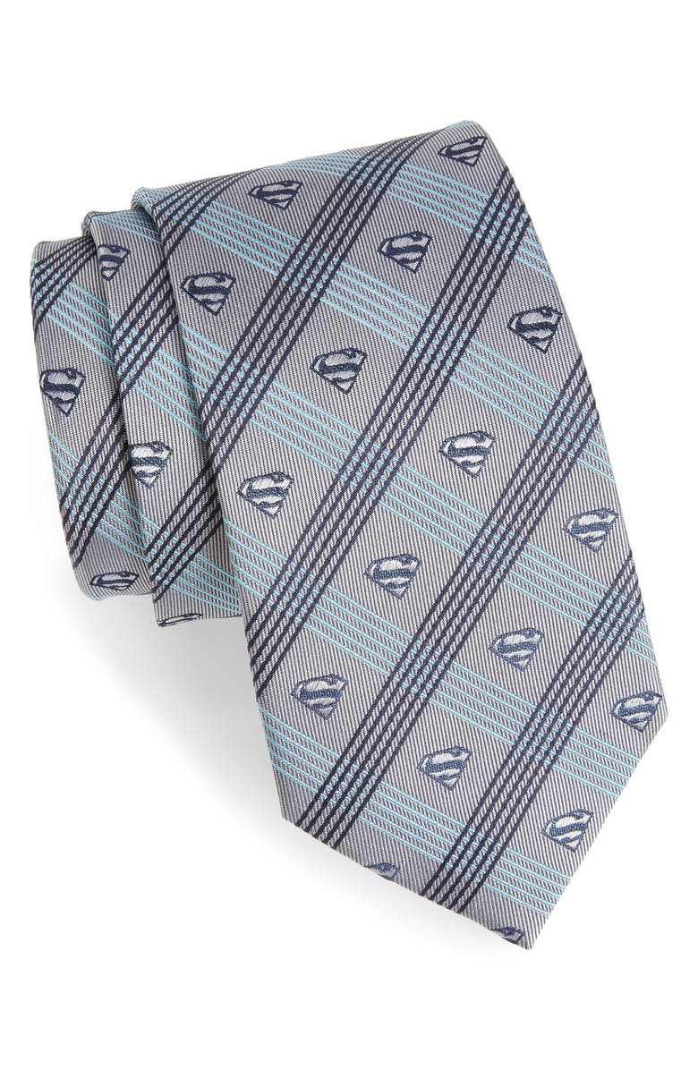 Cufflinks, Inc. 'Superman' Plaid Silk Tie, Main, color, Grey