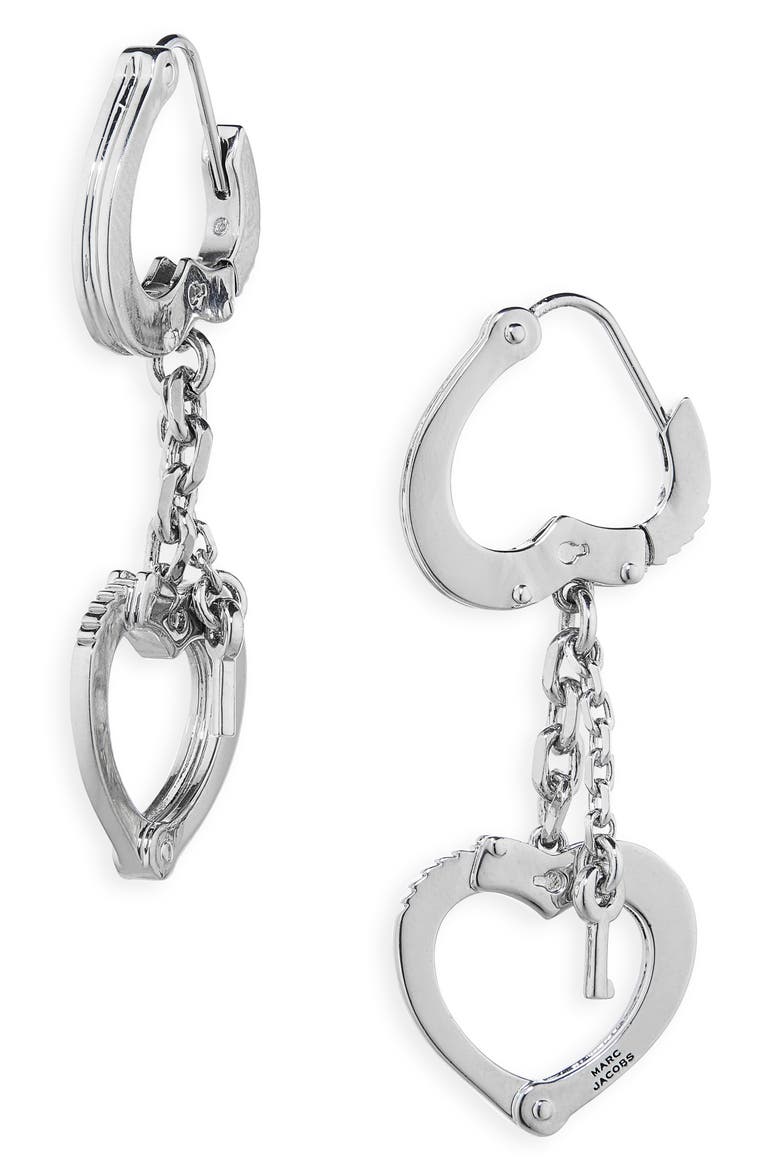 Heart Handcuffs Drop Earrings, Main, color, LIGHT ANTIQUE SILVER