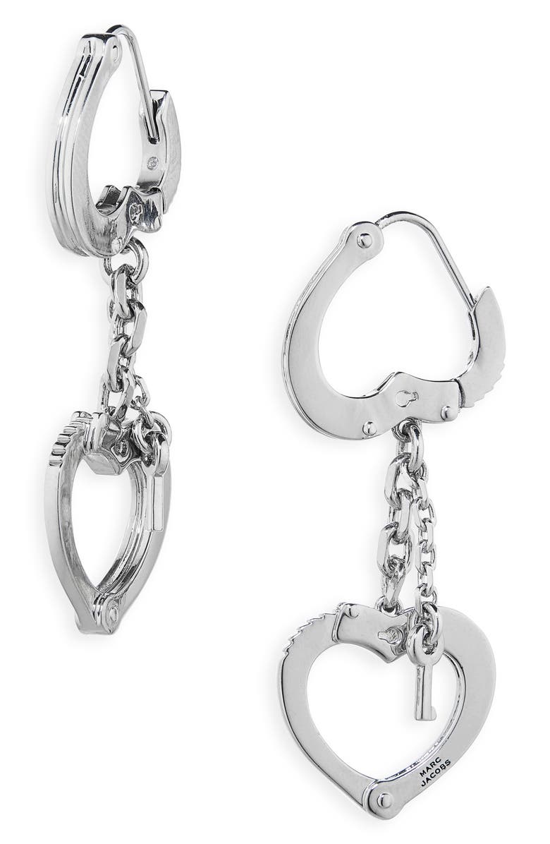Marc Jacobs Heart Handcuffs Drop Earrings, Main, color, Light Antique Silver
