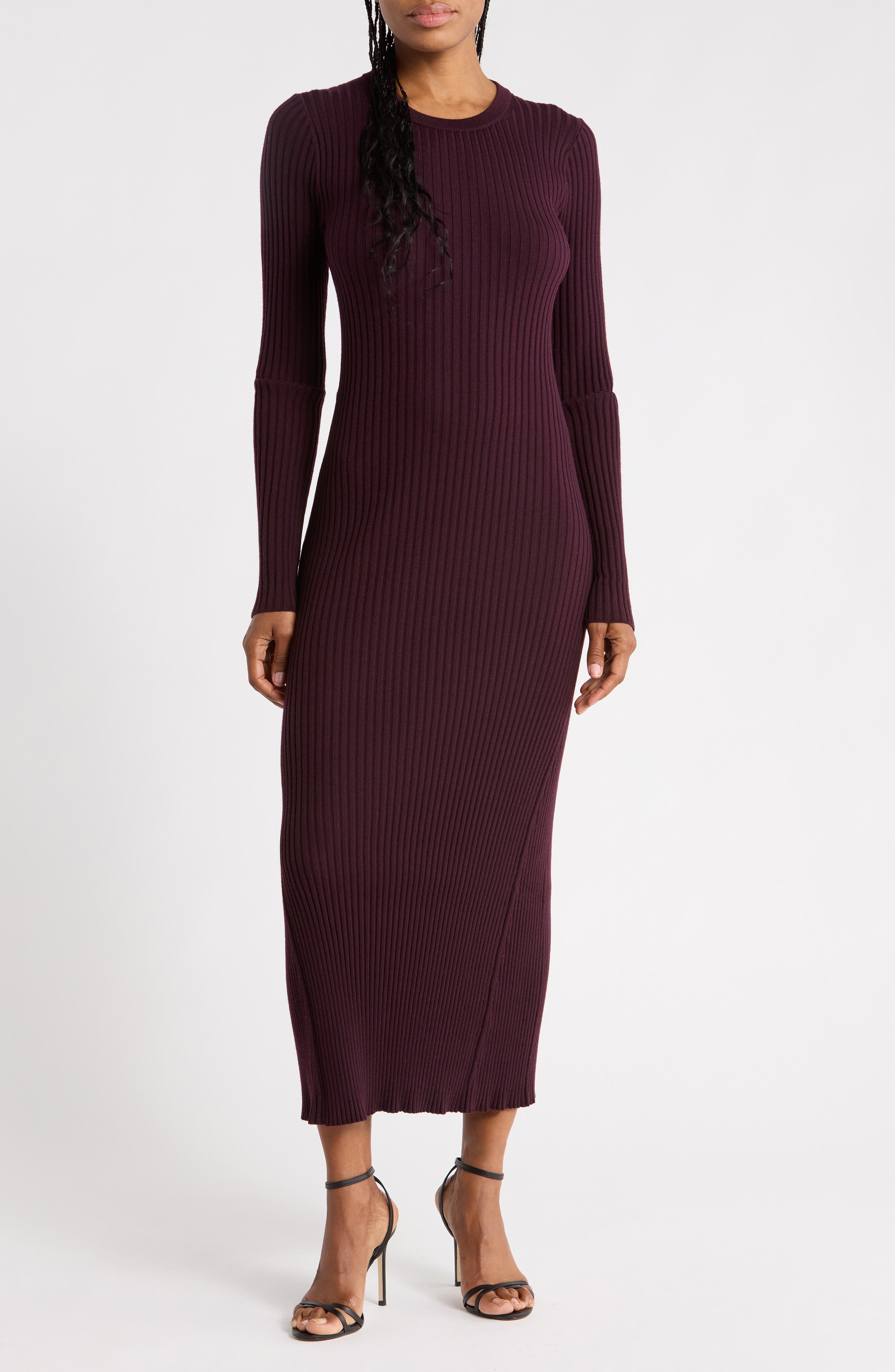 Long Sleeve Rib Open Back Dress