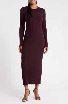 Long Sleeve Rib Open Back Dress