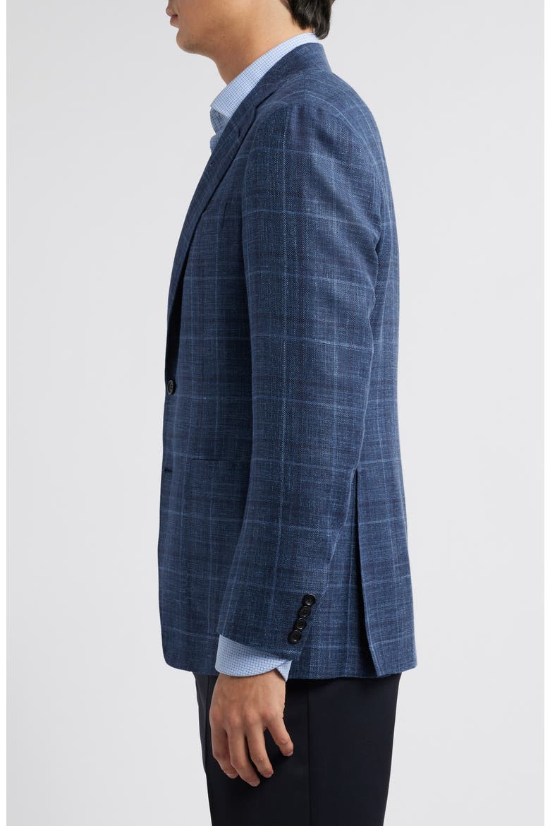 Kei Trim Fit Plaid Wool, Silk & Linen Sport Coat, Alternate, color, BLUE