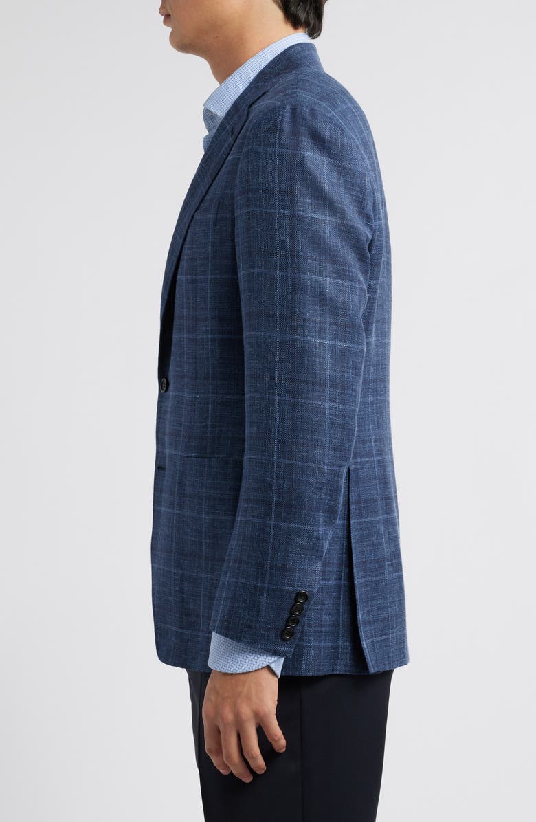 Canali Kei Trim Fit Plaid Wool, Silk & Linen Sport Coat, Alternate, color, Blue