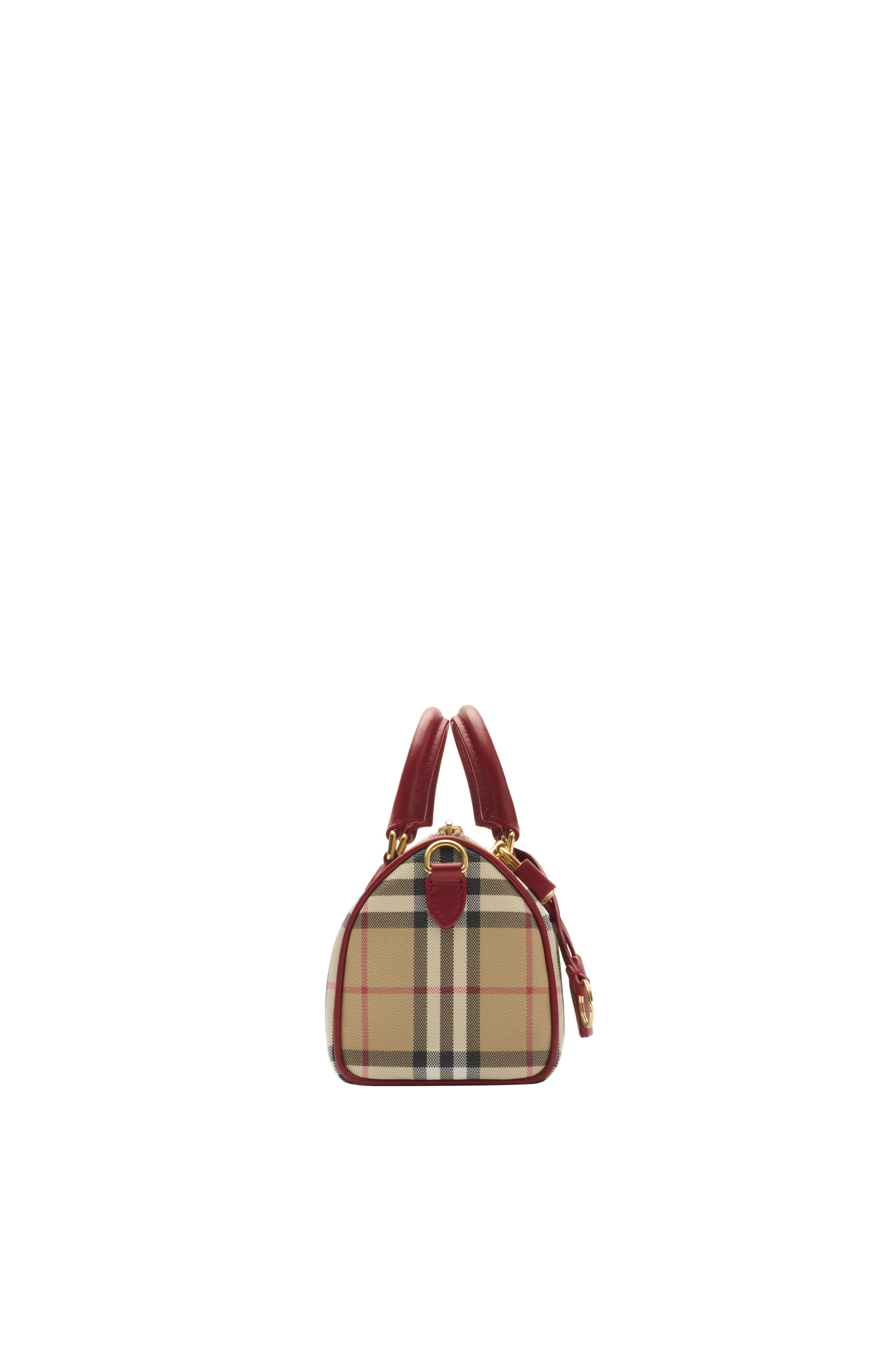 Burberry Mini Check Bowling Bag, Alternate, color, Archive Beige/Ruby Red