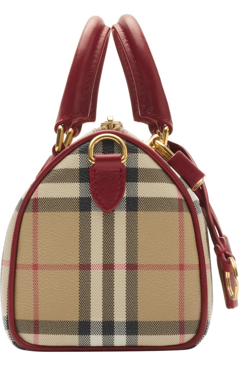 Burberry Mini Check Bowling Bag, Alternate, color, Archive Beige/Ruby Red