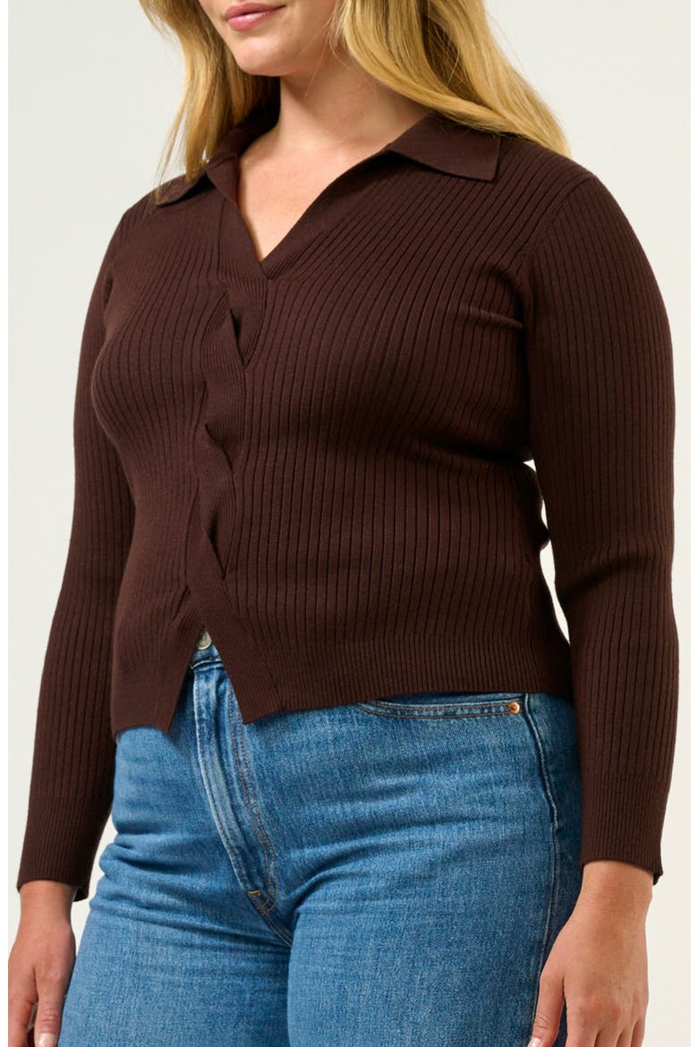 Bronti Twist Front Rib Sweater, Alternate, color, CHOCOLATE