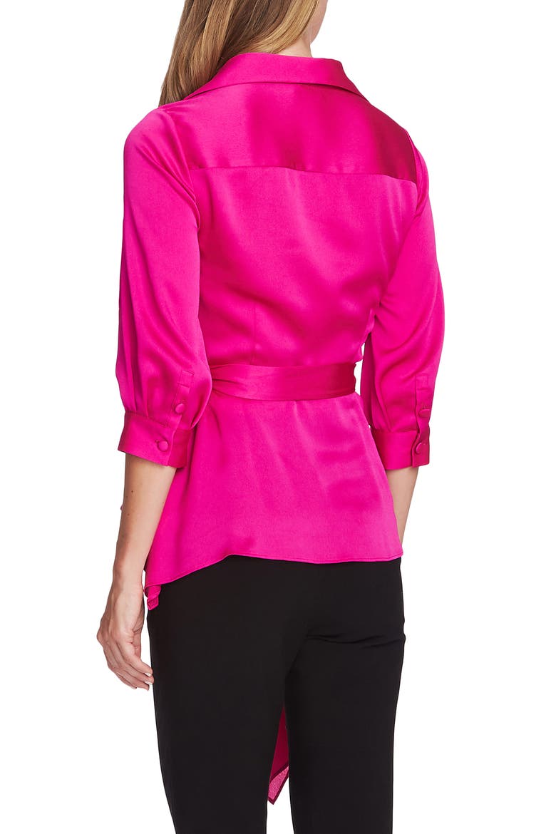 Cascade Ruffle Asymmetrical Satin Blouse, Alternate, color, PINK SHOCK