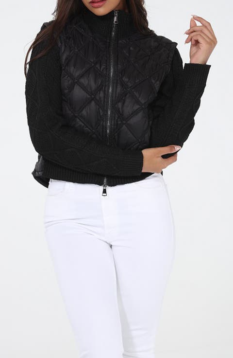 Faux Leather Mixed Media Bomber Jacket