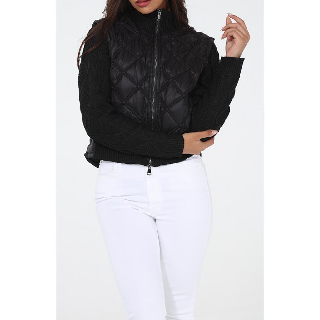 Rain And Rose Faux Leather Mixed Media Bomber Jacket In Multi