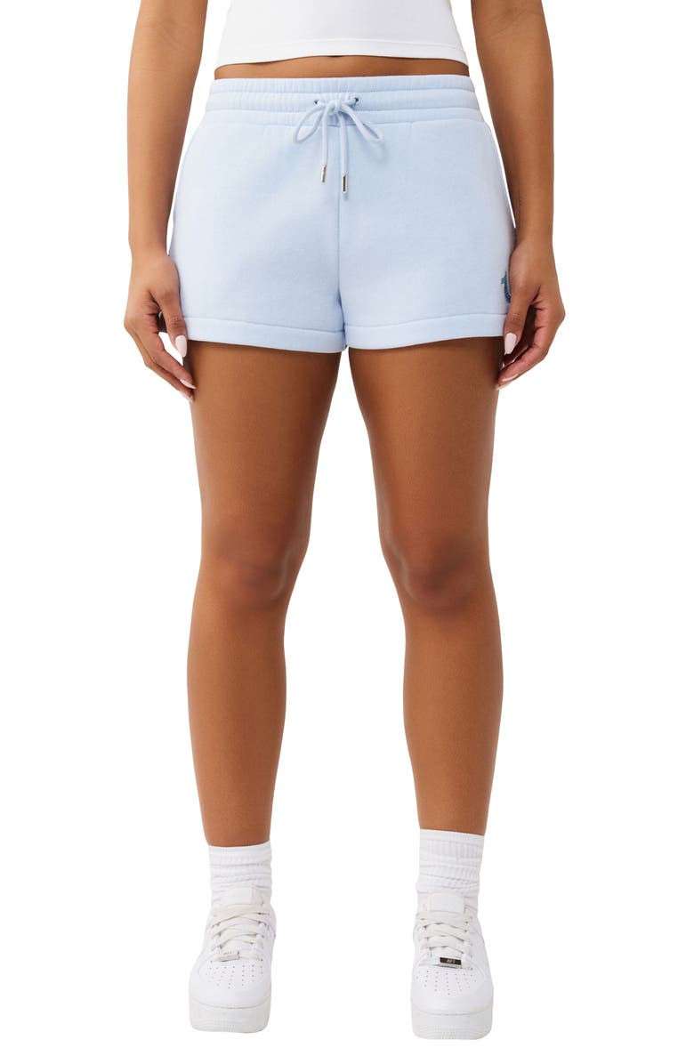 True Religion Embroidered Crystal Embellished Lounge Shorts, Main, color, Cashmere Blue