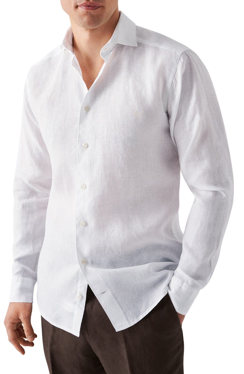 Eton Slim Fit Linen Dress Shirt, Main, color, 