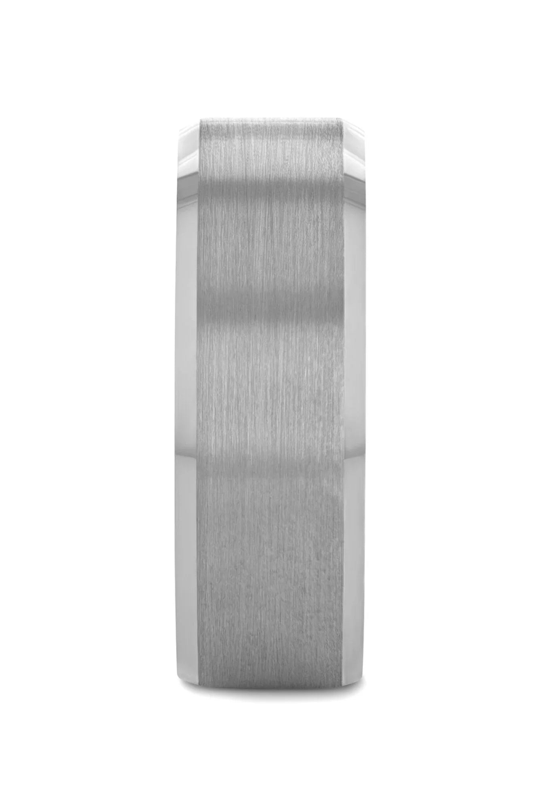 Sheffield Flat Beveled Tungsten Carbide Wedding Band Brushed Center Comfort Fit, Alternate, color, Metallic Silver 4mm