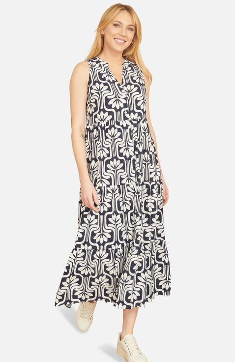 Retro Print Relaxed Midi Dress