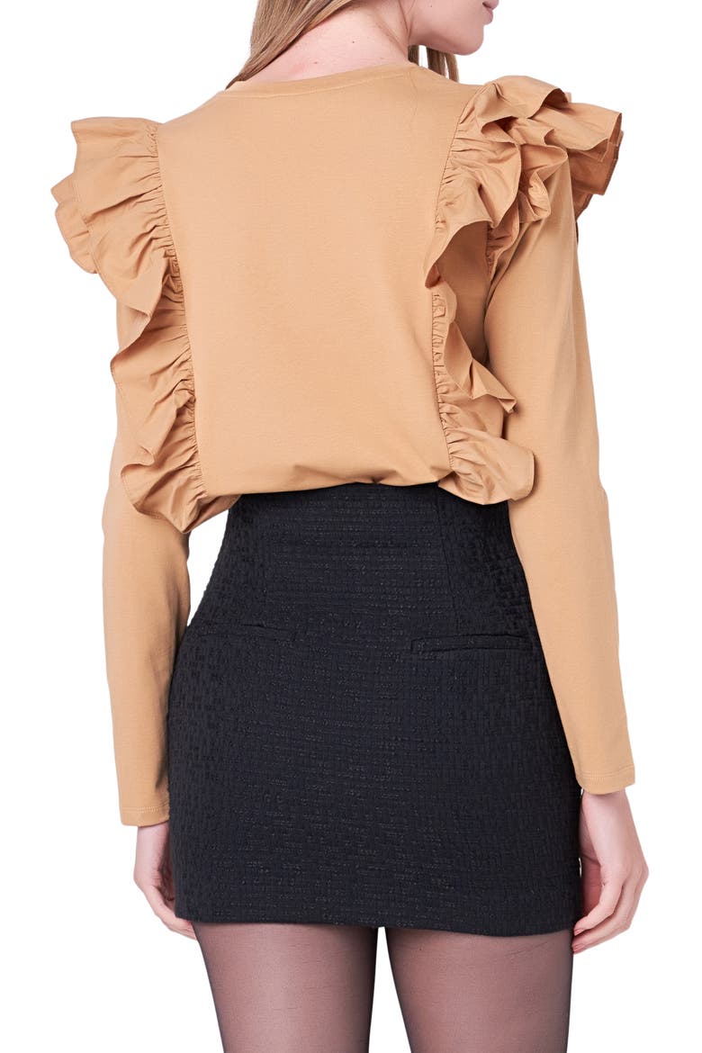 Poplin Ruffle Trim Shirt, Alternate, color, TAN